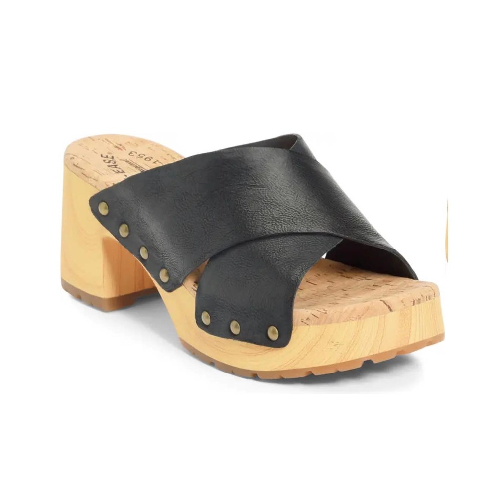 Kork-Ease Tatum Slide Sandal in Black Leather Women's Size 8